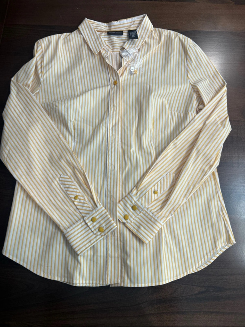 New York & Company Yellow and White Striped Dress Shirt
